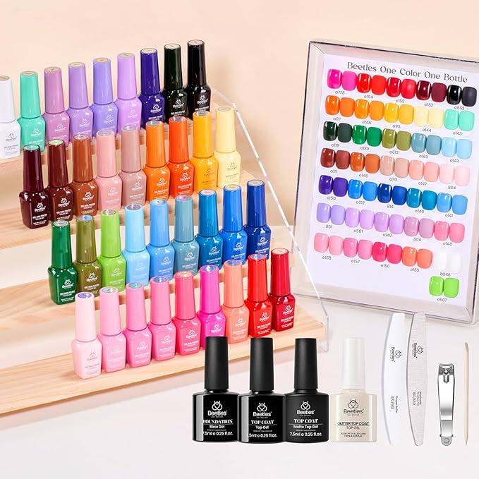Beetles Valentines Gel Polish Set - 36 Color Spring Pastel Yellow Blue Pink Gel Polish Kit with Base Coat Glossy Matte Glitter Top Coat Soak Off UV LED Gel for Nail Art
