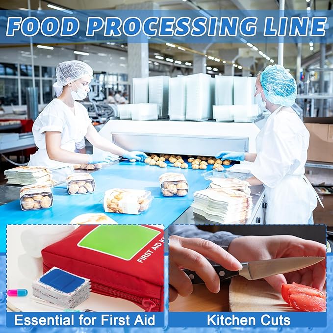 Geiserailie 120 Pcs Food Service Blue Detectable Bandage Woven Fingertip Waterproof Flexible Bandages Non-Stick Pad Latex Free Catering First Aid Kit Wound Care and Protection (2" X 3",Rectangle)