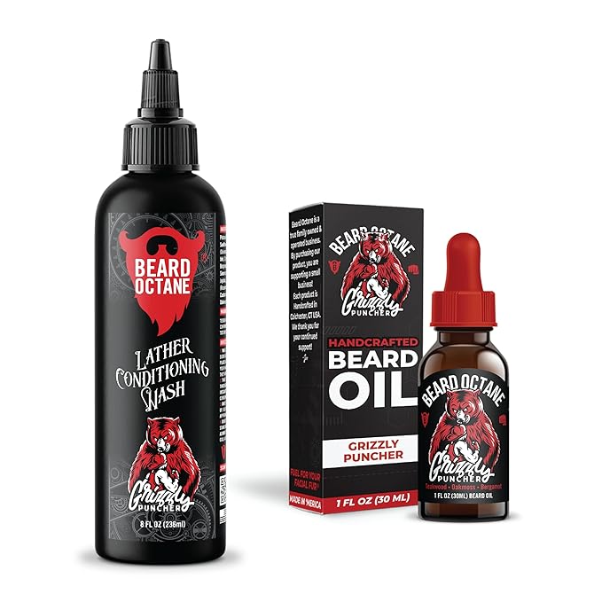 Fundamental Beard Kit - Beard Oil & Beard Wash Combo Grizzly Puncher - Teakwood, Oakmoss & Bergamot