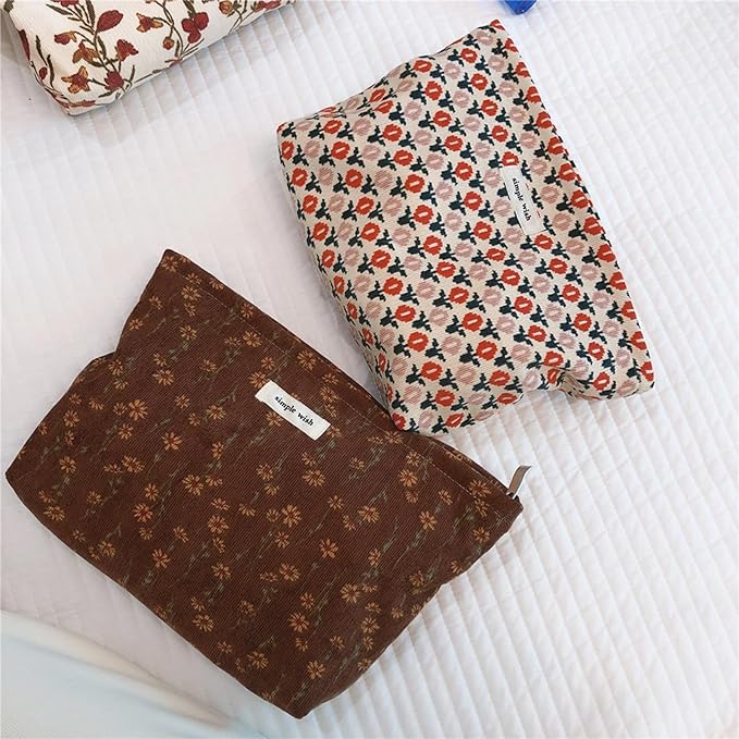 Wudygirl Cute Makeup Bag for Women - Travel Cosmetic Bag with Zipper Makeup Pouch Floral Make up Organizer Handbag Aesthetic (Boho Floral)