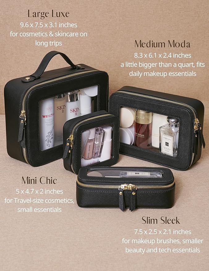 Popvibe Clear Makeup Bag Travel Cosmetic Case Transparent Toiletry Bag with Zipper, Portable Make Up Organizer Traveling Compact Car Bag for Essentials