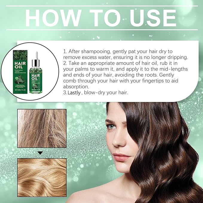 NovaCharm Nature Hair Oil with Usma Grass Extract, Lightweight Herbal Hair Essential Oil for Dry & Damaged Hair, Moisturizing Scalp & Hair Care Serum, 30ML / 1 Fl Oz