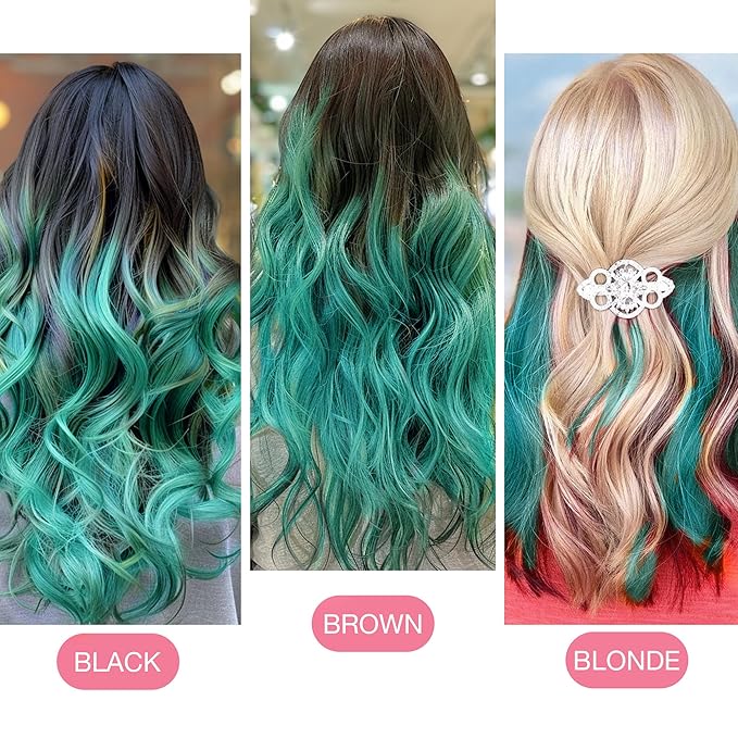 GOO GOO Tape in Hair Extensions Human Hair, Teal Green, 20inch 30g 10pcs, Colored Tape ins Human Hair Extensions, Silky&Soft Invisible Tape Ins, Hair Highlighted for Party