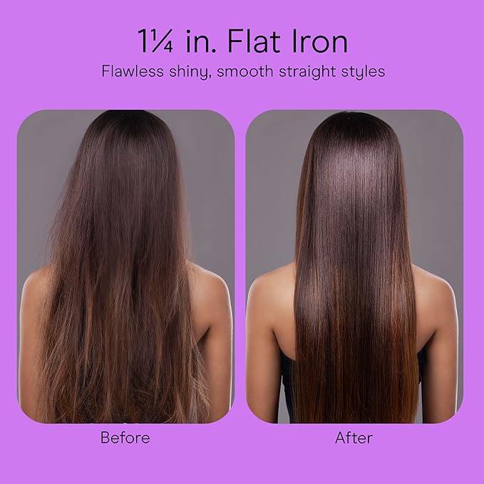 Infiniti PRO CONAIR Tourmaline Ceramic 1 ¼-Inch Flat Iron Digital Hair Straightener, 1 ¼-Inch Flat Iron to Straighten or Curl, 5 Heat Settings, for All Hair Types and Textures, Dark Gray