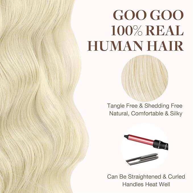 GOO GOO Tape in Hair Extensions Human Hair, 1000 Pure Platinum Blonde, 18inch 50g 20pcs, Skin Weft Seamless Invisible, Silky Straight with Thick Ends, Remy Human Hair