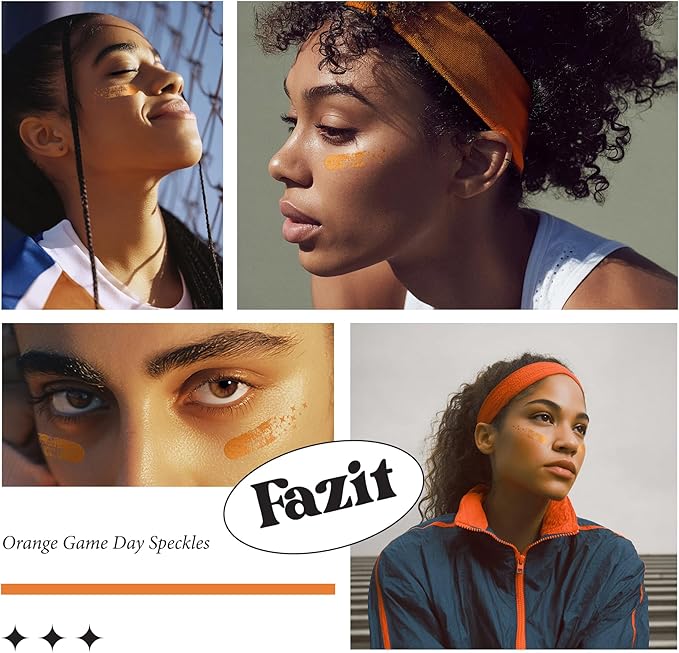 Fazit Makeup Patches - Orange Game Day Speckles - Glow Up Make-Up Patches - Cute Glitter Makeup Accessories for Women - Cosmetic Glitter for Face