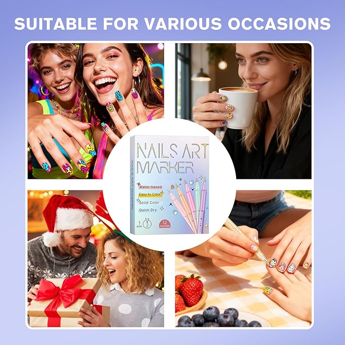 Nail Art Pens Set,2026 New 12 Colors Nail Art Pens Set,Fine Tip Nail Art Pen 1mm,Nail Art Pen Set for Beginners,Portable Nail Art Tools for Home Salon (Pack of 2)