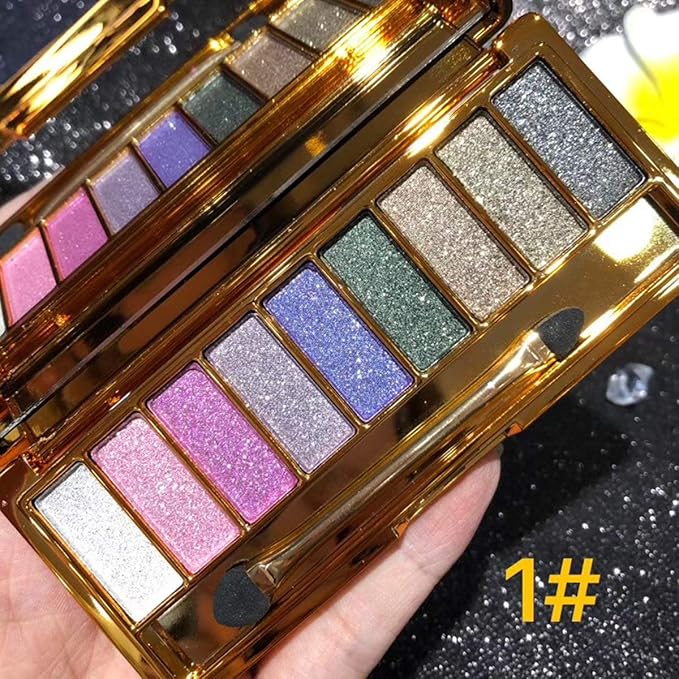 Glitter Eyeshadow Palette, 9 Colors Sparkle Shimmer and Matte Eye Shadow, Highly Pigmented Waterproof Long Lasting Makeup Set (Color 1)