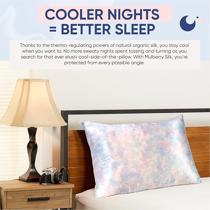 Blissy Silk Pillowcase - 100% Pure Mulberry Silk - 22 Momme 6A High-Grade Fibers - Silk Pillow Cover for Hair & Skin - Regular, Queen & King (Tie Dye, Standard)