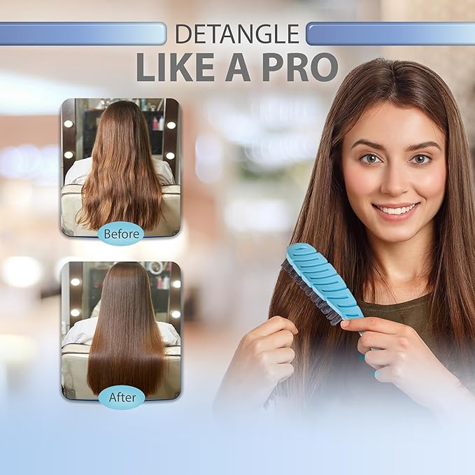 Flex Brush Vented Hair Brush for Blow Drying, Flexible Bristle for Women & Kids, Detangling, Massages Scalp for Hair Growth, Lightweight & Vented for Faster Drying, Boar Bristle & Nylon Mix (Blue)