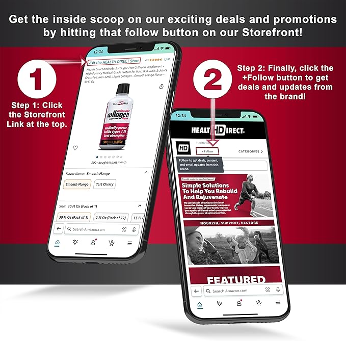 HEALTH DIRECT AminoSculpt Sugar-Free Collagen Supplement - High Potency Medical-Grade Protein for Hair, Skin, Nails & Joints, Grass-Fed, Non-GMO, Liquid Collagen - Tart Cherry - 30 Fl Oz