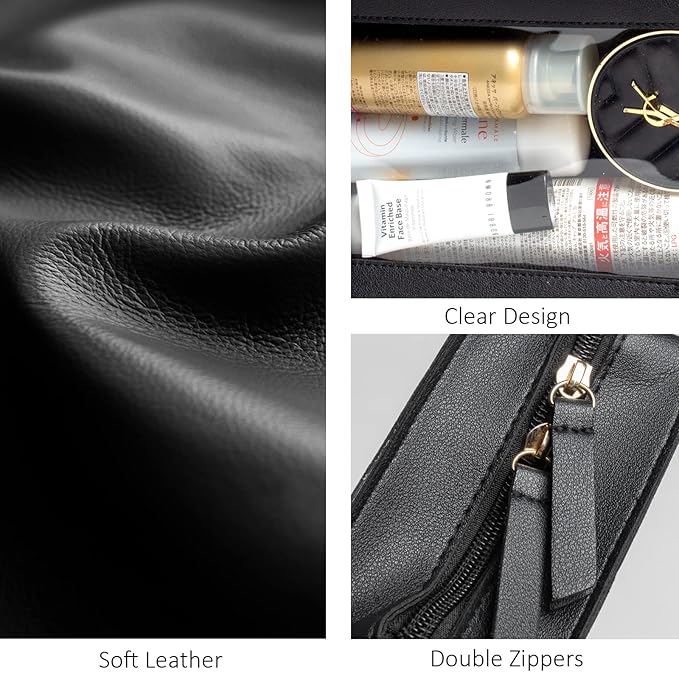 LETGO Clear Makeup Bags, TSA Approved Toiletry Bag with Zipper, Clear Makeup Organizer Fit Carry-on Travel Essentials,Car Essentials for Women Men (C-Black)