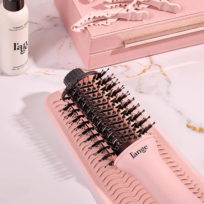 L'ANGE HAIR Le Volume 2-in-1 Titanium Blow Dryer Brush | Hot Air Brush for Hair Drying & Styling | Ionic Oval Barrel for Smooth, Frizz-Free Volume | (Blush – 60mm)