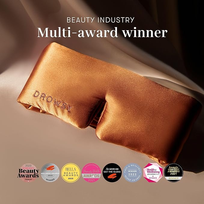 DROWSY Silk Sleep Mask - Face-Hugging, Padded Cocoon for Luxury Sleep in Total Darkness - 100% Pure Mulberry Silk (Tuscan Kiss)
