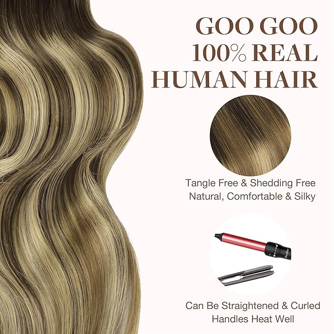 GOO GOO Tape in Hair Extensions Human Hair - Balayage Brown to Dirty Blonde, 24 Inch 50g 20pcs, Thick Ends Straight Seamless Invisible Tape in Extensions