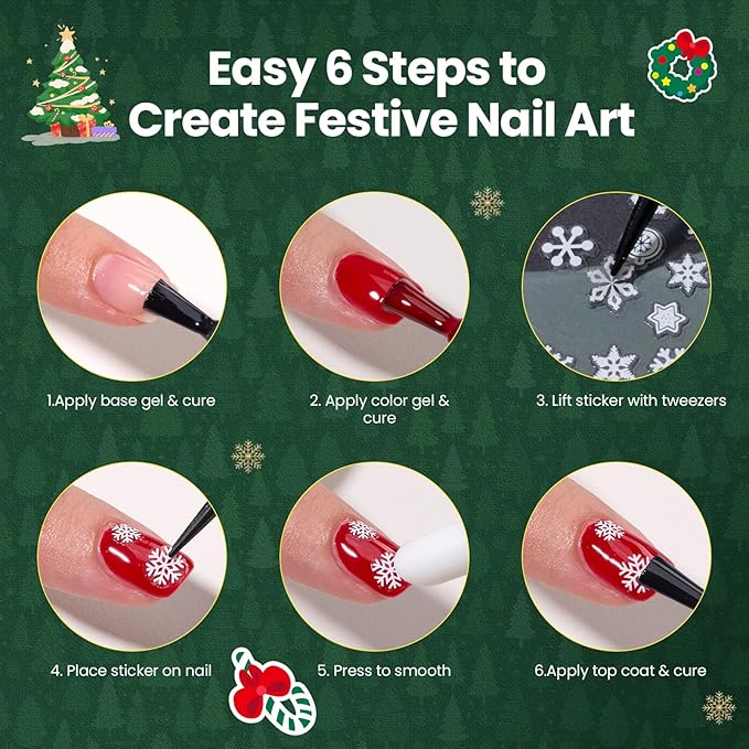 Beetles Snowflake Nail Art Stickers 30 Sheets 3D Nail Stickers White Snowmen Santa Claus Elk Nails Supplies DIY Decals for DIY Decoration Nails Art