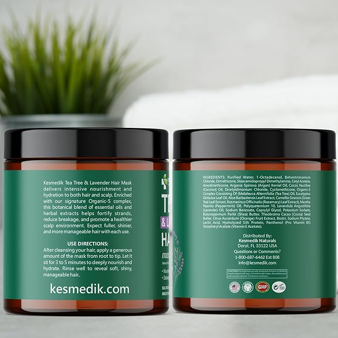 Tea Tree Lavender Mint Hair Mask with Biotin & Argan Oil, Deep Conditioning Hair Mask for Coarse & Dry Damaged Hair, Scalp Itch Relief, Hydrating Hair Mask for Men & Women | Tea Tree Hair Mask