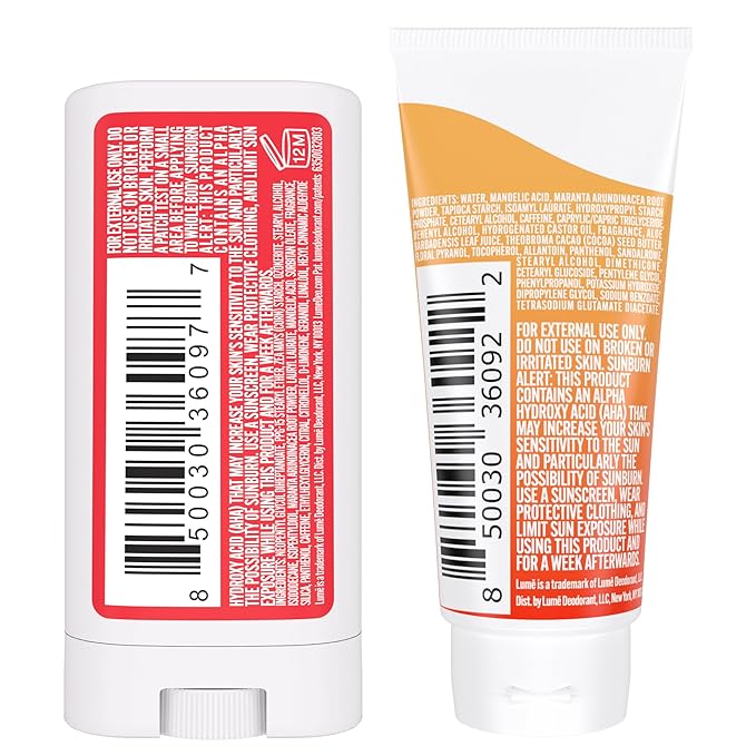 Lume Whole Body Deodorant - Invisible Cream + Solid Stick Mini Bundle - 72 Hour Odor Control - Aluminum & Baking Soda Free, Skin Loving - 0.5 Ounce Each - Travel, Trial Size Minis (Clean Tangerine)