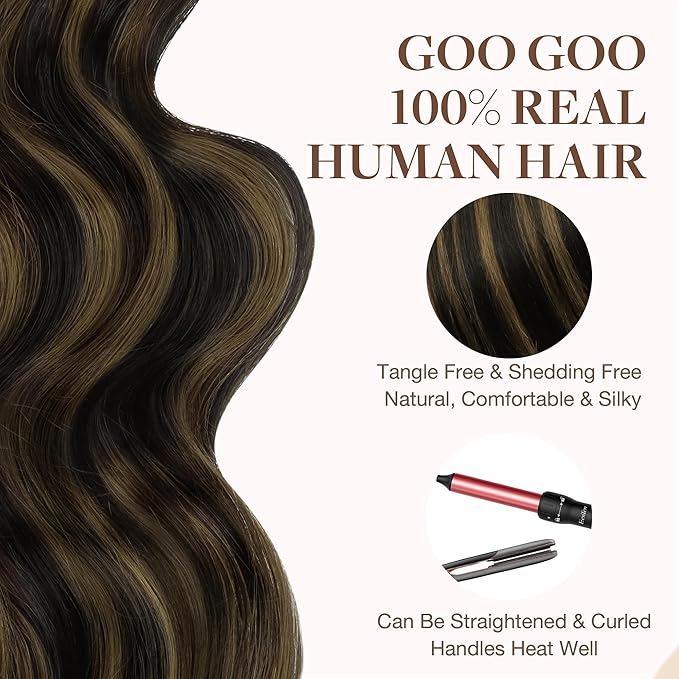 GOO GOO Tape in Hair Extensions Human Hair, 1B/6/1B Balayage Natural Black to Chestnut Brown, 26inch 60g 20pcs, Skin Weft Seamless Invisible, Silky Straight with Thick Ends, Remy Human Hair
