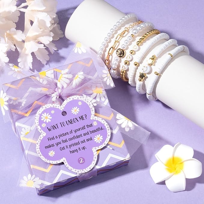 Valentines Day Gifts for Tween & Teen Girls - 8 PCS Birthday Gift Basket Teenage Girl Gifts Trendy Stuff w/ Fun Task Tags Makeup Brushes & Bag, Empower Positive Wrapped Gift Box for Daughter Niece