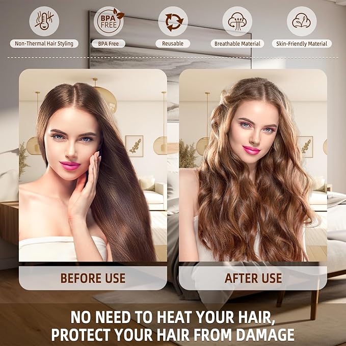 Heatless Curls Overnight Rods Jumbo Set, Heatless Hair Curler Velvet Satin Jumbo Flexi Rods to Sleep in, No Heat Overnight Sleeping Blowout Curls Wave Styling Tools with Silk Scarf 4pcs Dark Pink