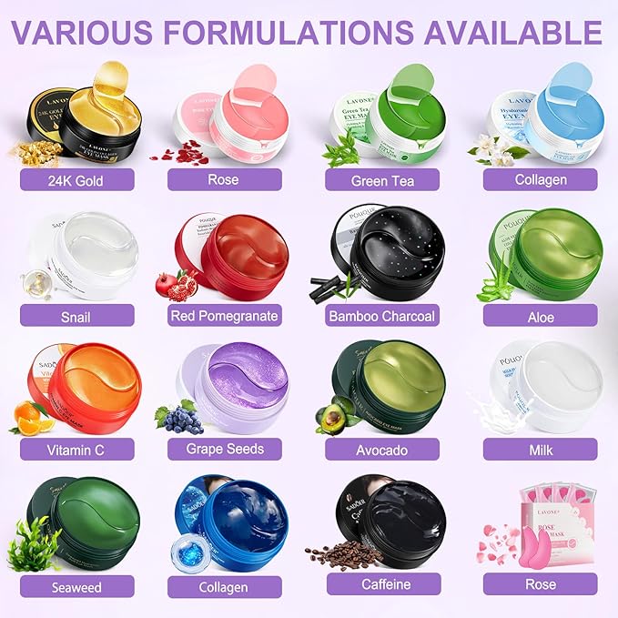 LAVONE Eye Mask - 30 Pairs Grape Seeds Under Eye Patches Skin Care Products - Eye Masks Skincare for Dark Circles and Puffiness, Reduce Wrinkles, Eye Bags and Fine Lines, for Women and Man
