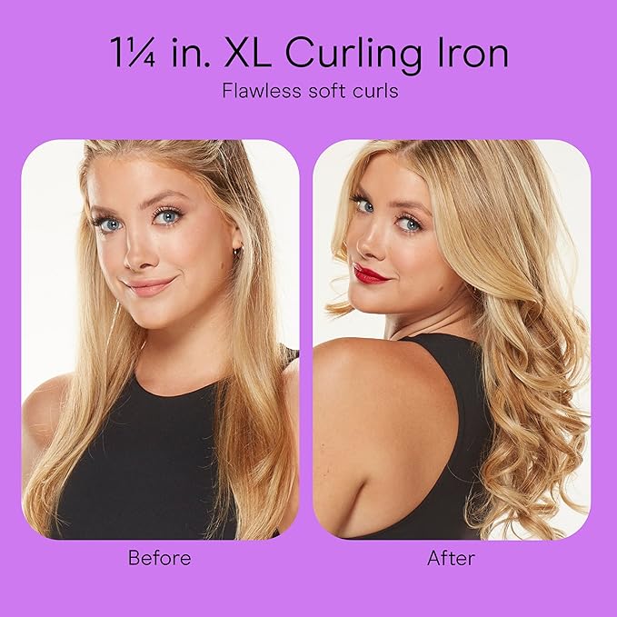 Conair Double Ceramic 1 ¼-Inch Long Barrel Curling Iron, 1¼-Inch Barrel Creates Loose Curls, Hair Curler for Use on Medium & Long Hair, White/Rose Gold