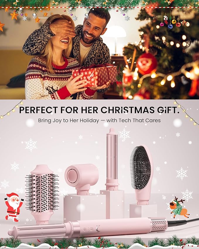 MESCOMB 5 in 1 Hot Air Styler Wrap - High-Speed Hair Dryer, Volumizing Brush with Auto Curlers, Fast Drying & Frizz-Free Styling Straightening, No Heat Damage, Includes Travel Bag, Gift for Women