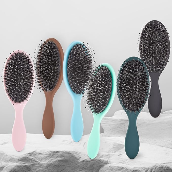 Boar Bristles Hair Brush for Women and Men, Detangling Hair Brush for Smoothing Massage Add Shine, Nylon&Boar Bristles Detangler brush for Hair Healthy(Mint Green)