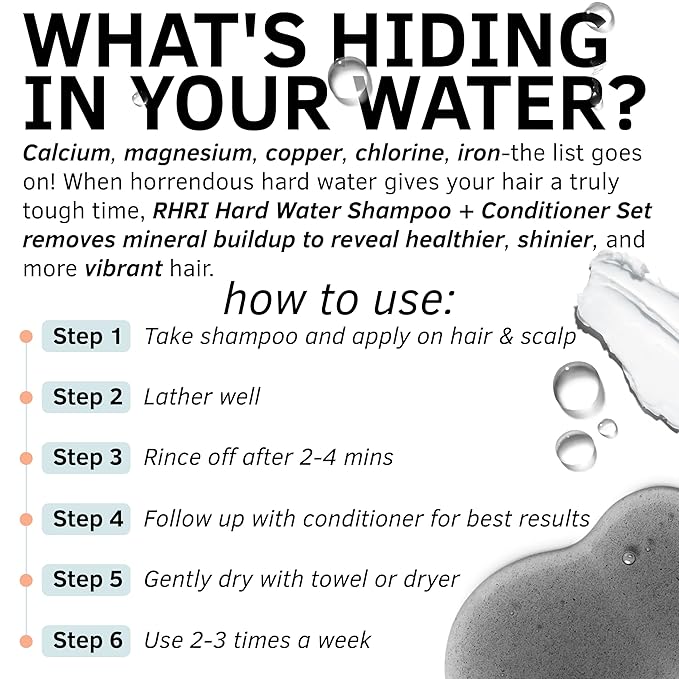 Hard Water Shampoo & Conditioner Set | Hydrating Hair Treatment for Shine & Manageability | Clarifying Wash with Bentonite Clay, Volcanic Ash, Lactic Acid | Metal Detox Shampoo with Collagen 32 FL oz