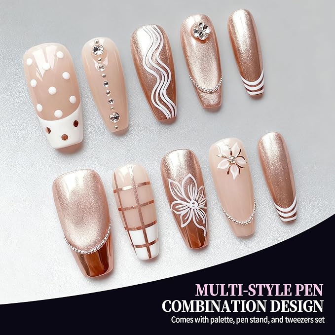 Artdone 34pcs Nail Art Brushes, Nail Art Tool Set, Dotting Tools, Dust Striping Brushes for Long Lines, Drawing Pen Kit For Gel Polish Design Supply