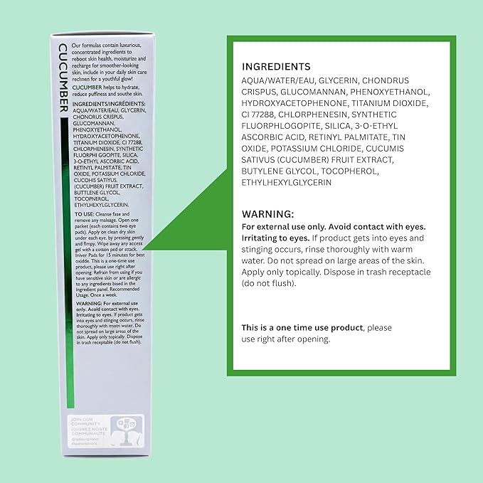 SpaScriptions Hydrogel Cucumber Under Eye Patches - Cooling Hydrating Eye Masks for Dark Circles, Puffiness and Wrinkles, Depuffing Gel Eye Pads for Women for Refreshing Daily Skin Care, 4 Pairs