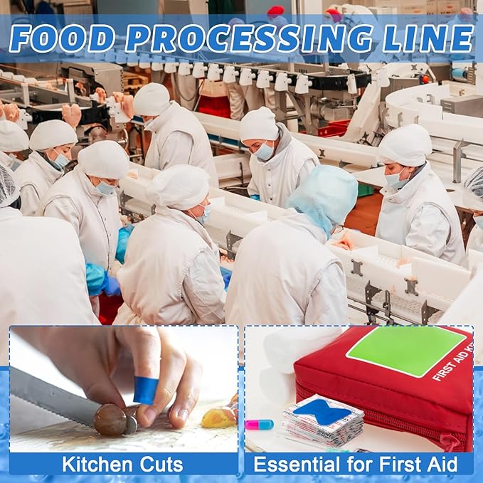 Geiserailie 120 Pcs Food Service Blue Detectable Bandage Woven Fingertip Waterproof Flexible Bandages Non-Stick Pad Latex Free Catering First Aid Kit Wound Care and Protection(1.75" X 2",Butterfly)