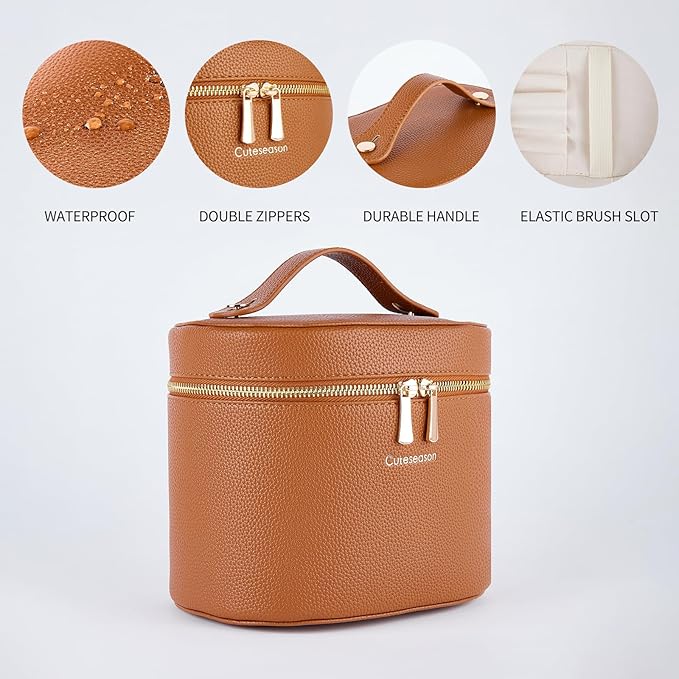 Makeup Bag, Toiletry Bag with Removable Zippered Inner Pocket, Portable Cosmetic Bag, Makeup Organizer for Woman (Light Khaki)