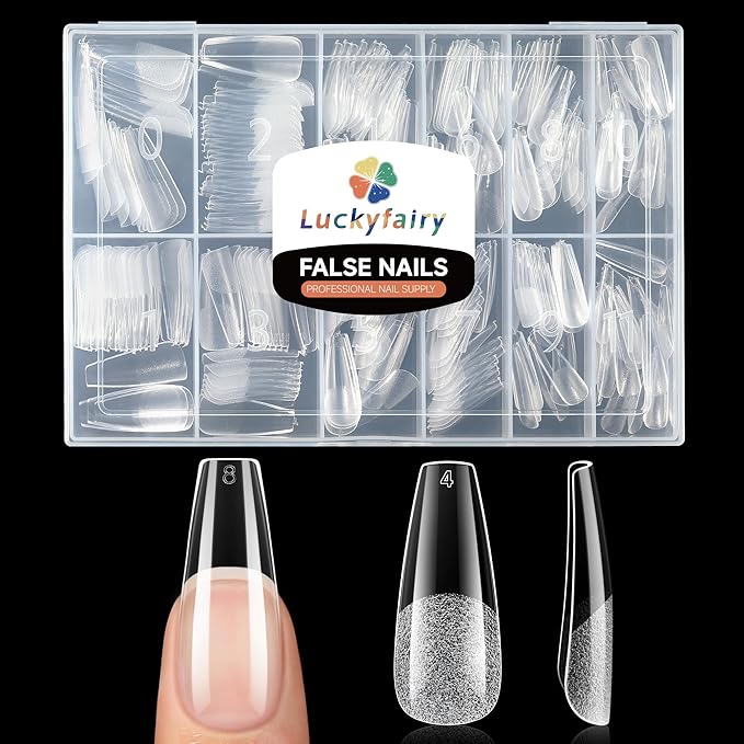 Long Coffin Nails Tips Full Cover Acrylic Nail Tips Pre-buff 240pcs Clear Coffin Fake Press On Nails No C Curve Easily DIY Art Nail Extensions Long-lasting, 12 Sizes Luckyfairy