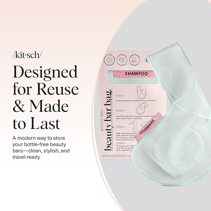 Kitsch Bar Soap Saver Bag – Patented Mesh Bag Soap Holder for Shampoo and Conditioner Bars - Extends Use & Prevents Soggy Mess - Recycled Mesh Beauty Pouch, Eco-Friendly – Mint