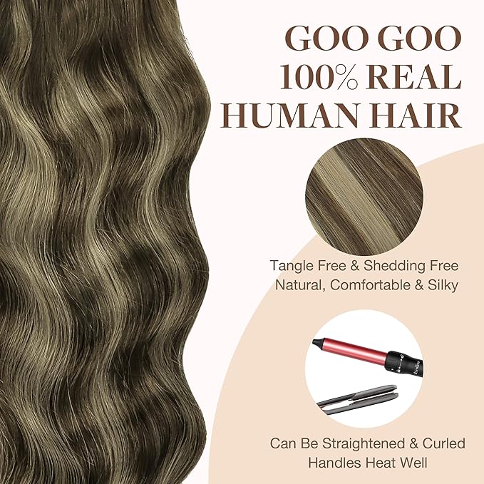 GOO GOO Tape in Hair Extensions Human Hair, 4/26/4 Balayage Chocolate Brown to Honey Blonde, 10inch 60g 40pcs, Skin Weft Seamless Invisible, Silky Straight with Thick Ends, Remy Human Hair