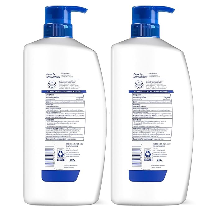 Head & Shoulders Anti-Dandruff Shampoo, Classic Clean Shampoo Twin Pack, 1% Pyrithione Zinc, Flake Control, Scalp Care, Color-Safe, Daily Use, Deep Clean, 32.1 fl oz Each