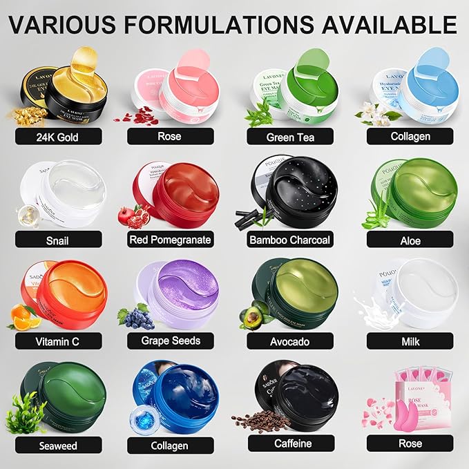 LAVONE Eye Mask - 30 Pairs Bamboo Charcoal Under Eye Patches Skin Care Products - Eye Masks Skincare for Dark Circles and Puffiness, Reduce Wrinkles, Eye Bags and Fine Lines, for Women and Man