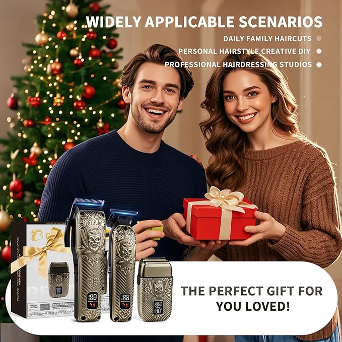 BESTBOMG® Hair Clippers for Men, Professional Hair Clippers, Beard Trimmer& Rechargeable Shaver Set, Metal T-Blade, LED Display, Barber Hair Cutting Kit for Men Grooming & Gifts, BS-807E (Bronze)