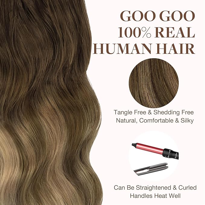 GOO GOO Tape in Hair Extensions Human Hair, 4D/14/5B Brunette Balayage, 22inch 100g 40pcs, Skin Weft Seamless Invisible, Silky Straight with Thick Ends, Remy Human Hair