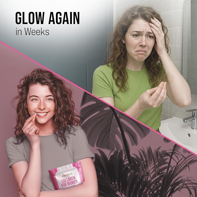 MERRY VITA Collagen for Women β Hydrolyzed Multi Collagen Peptides Types I, II, III, V & X β Collagen Supplement with Vitamin C, Biotin & Hyaluronic Acid β Grass Fed, Non-GMO, 240 Capsules