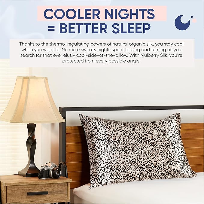 Blissy Silk Pillowcase - 100% Pure Mulberry Silk - 22 Momme 6A High-Grade Fibers - Silk Pillow Cover for Hair & Skin - Regular, Queen & King (Leopard, King)