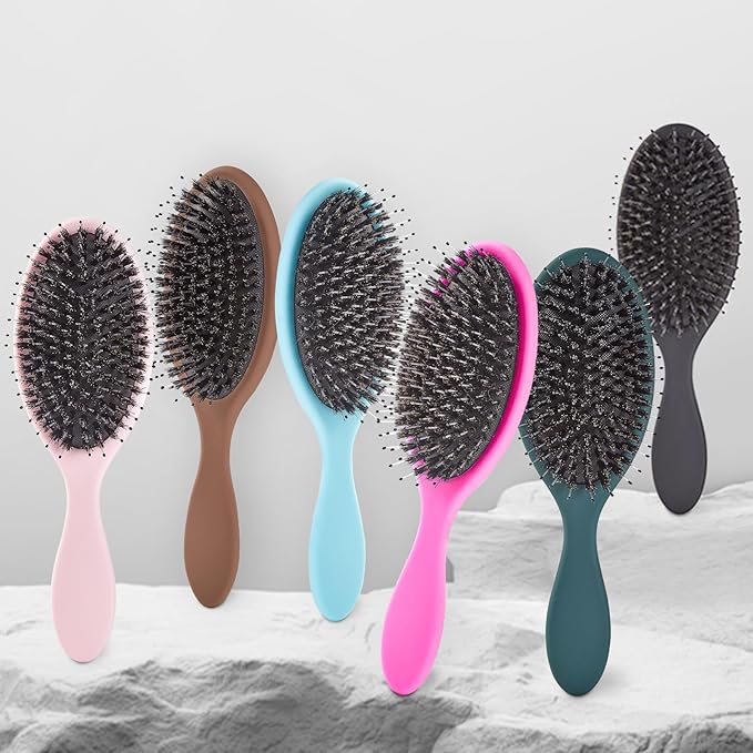 Boar Bristles Hair Brush for Women and Men, Detangling Hair Brush for Smoothing Massage Add Shine, Nylon&Boar Bristles Detangler brush for Hair Healthy (1 Pack-HotPink)