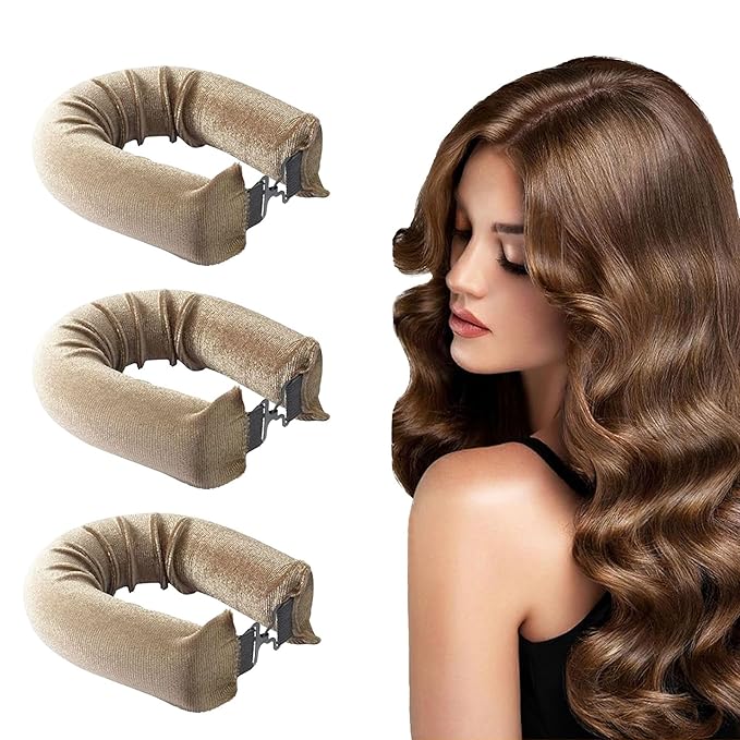 Overnight Heatless Hair Curler Blowout Rods Jumbo, Heatless Curls Satin Jumbo Flexi Rods to Sleep in,Soft Heatless Rod for All Hair Types,No Heat Overnight Sleeping Curls Styling Tools (Khaki, 3Rods)
