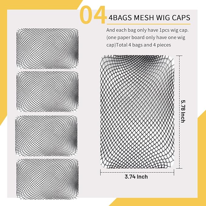 Fandamei Wig Caps, 4PCS Wig Caps Mesh Net Open End, Black Wig Cap for women, Nylon Mesh Wig Cap Net Strength Black