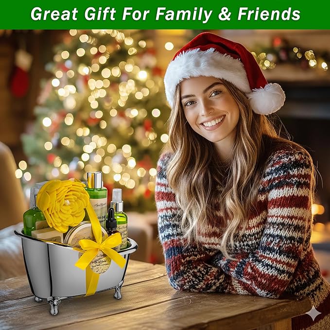 Spa Gift Baskets For Women - Luxury Bath Set With Green Tea & Lemongrass - Spa Kit Includes Body Wash, Bubble Bath, Lotion, Body Butter, Soap, Shower Puff, and Towel