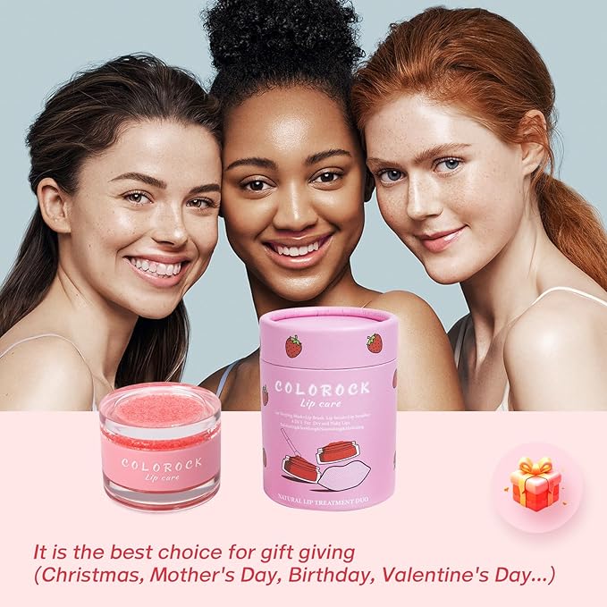 Lip Mask &Sugar Lip Scrub Set Natural Lip Treatment Duo - 4 IN 1 Lip Sleep Mask Gift Set for Exfoliate,Nourish Soothe & Hydrate Dry and Flaky Lips-Lip Mask Overnight for Lip Care-Strawberry