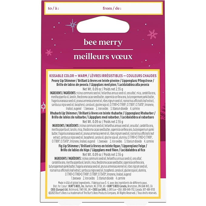 Burt's Bees Lip Shimmer Gift Set, Kissable Color, Warm Collection, 3-Pack, 0.09 oz.