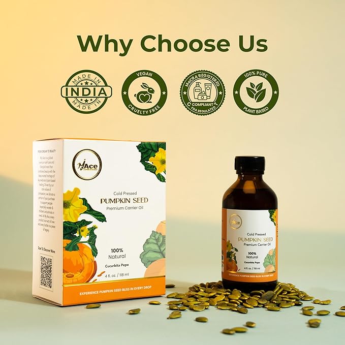 My Ace Pumpkin Seed Carrier Oil | 100% Pure Cold Pressed Unrefined Oil for Hair Growth, Skin & Face Care, Body Massage, Anti-Aging & Aromatherapy – 4 fl oz